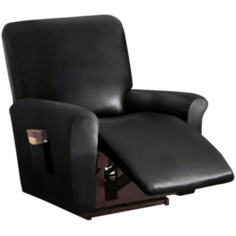 JINFGERNE Sofabezug aus Kunstleder für Relaxsofas – 8-teilig, wasserdicht und dehnbar, mit Taschen, Schwarz