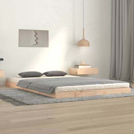 Jinlefu – Cadre de lit 120x200 cm en bois de pin massif – Structure robuste avec lattes en contreplaqué – Design moderne pour chambre à coucher