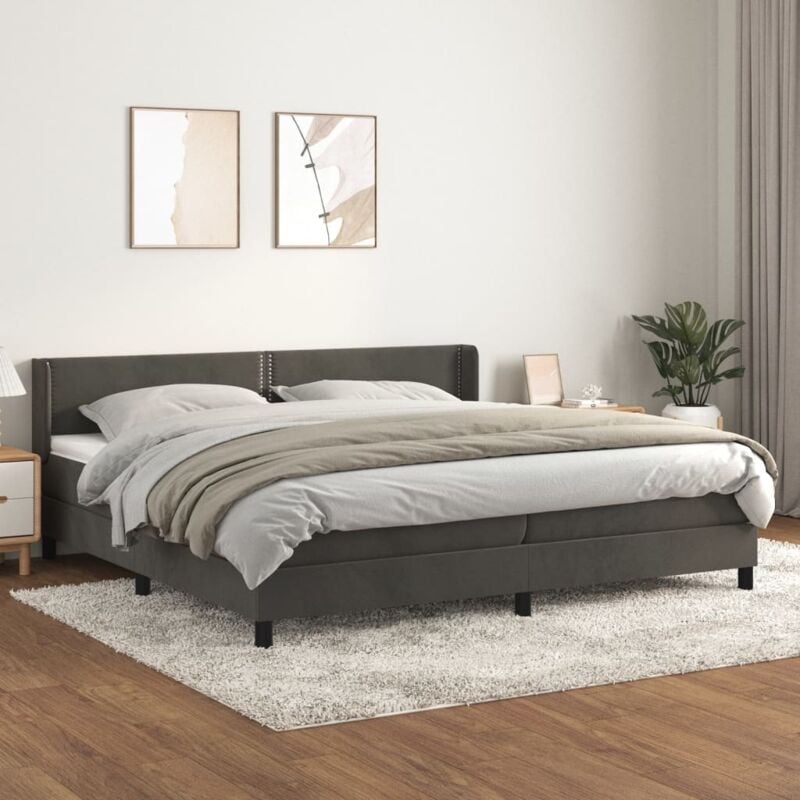 Lit à sommier tapissier et matelas Gris foncé 200x200cm Velours