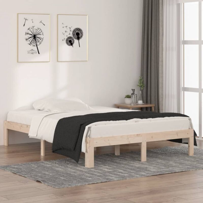 Vidaxl - Cadre de lit bois massif 135x190 cm double