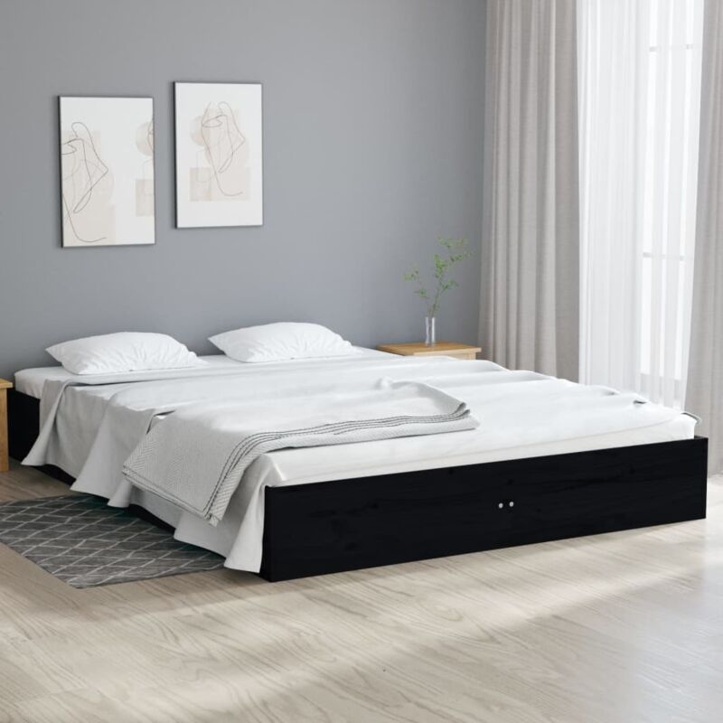 Vidaxl - Cadre de lit Noir Bois massif 120x190 cm Petit double