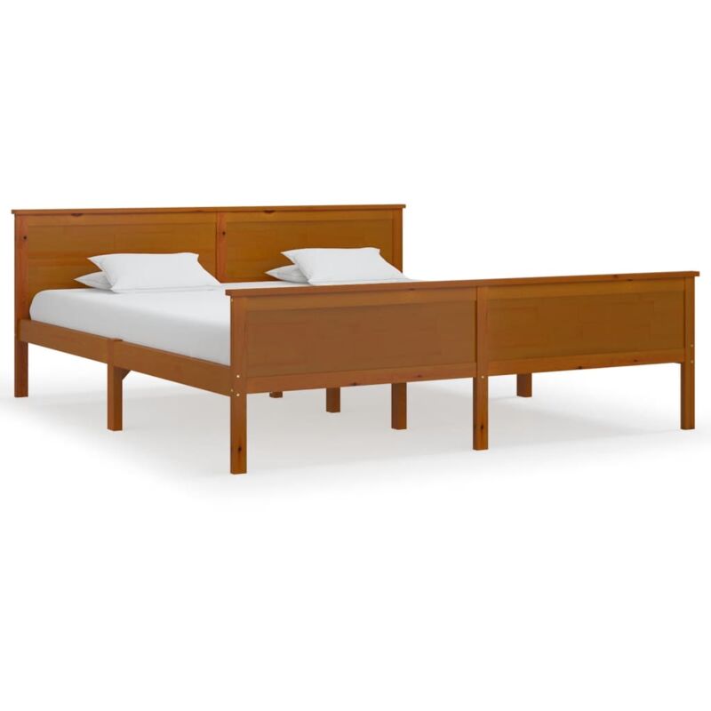 Jinlefu - Cadre de lit Marron miel Bois de pin massif 180x200 cm