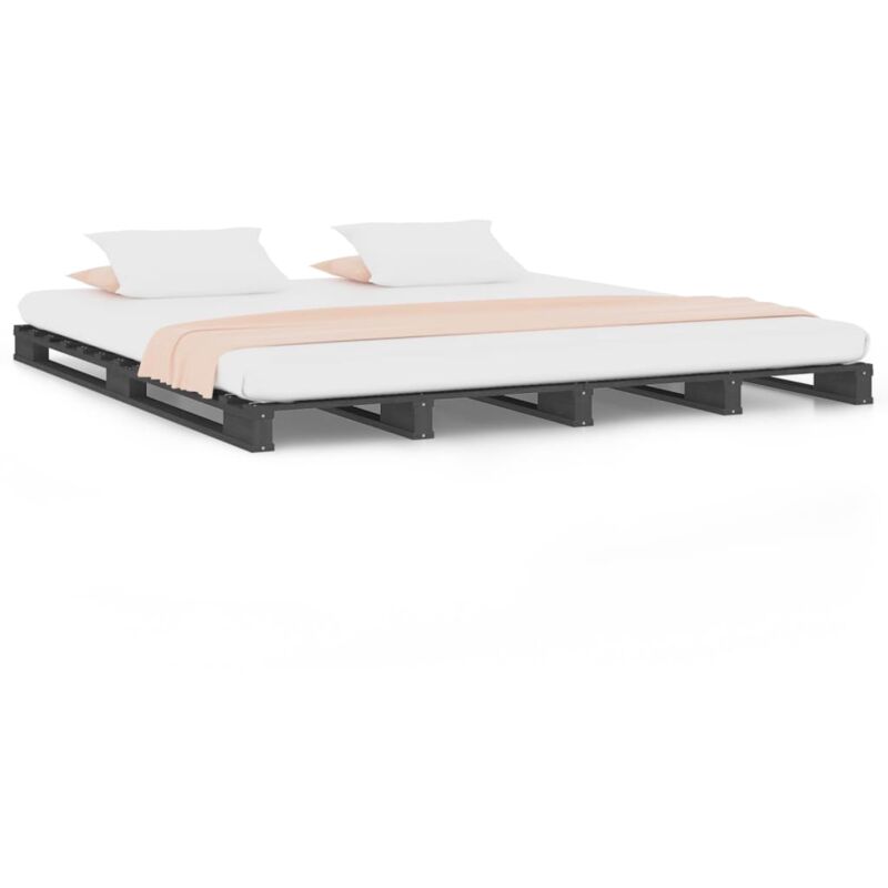 Lit de palette Gris 140x190 cm Bois de pin massif - Vidaxl