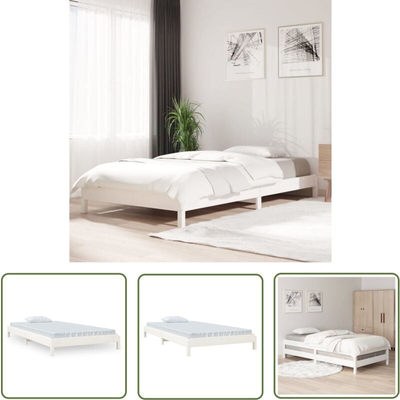 The Living Store Lit empilable sans matelas blanc 100x200 cm bois de pin massif - Lit Superposé - Lit Enfant - Meuble Chambre à Coucher - Cadre De