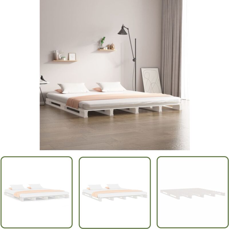 Jinlefu - The Living Store Lit de palette sans matelas blanc bois massif - Lit Plateforme - Lit Design - Lit Bois Massif - Lit Blanc - Lit 120x190