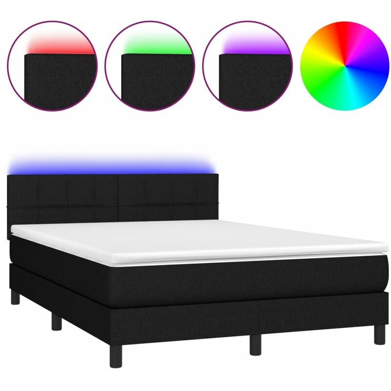 Cadre de lit led avec sommier tête de lit matelas 140x190 cm tissu noir TDL0209253