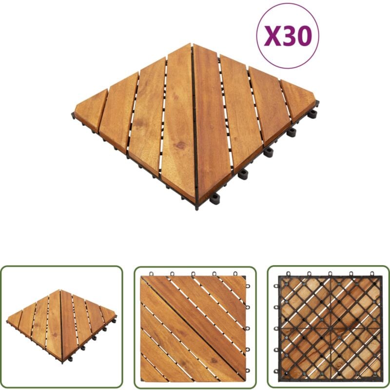 The Living Store Tuiles de terrasse 30 pcs Marron 30x30 cm Bois massif d'acacia - Carrelage Extérieur - Dallettes Bois Acacia - Terrasse Bois