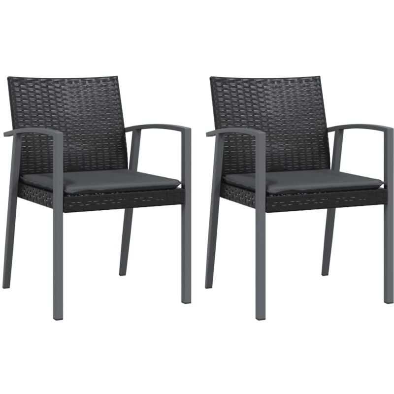 Chaises de jardin et coussins lot de 2 noir 56,5x57x83 cm rotin