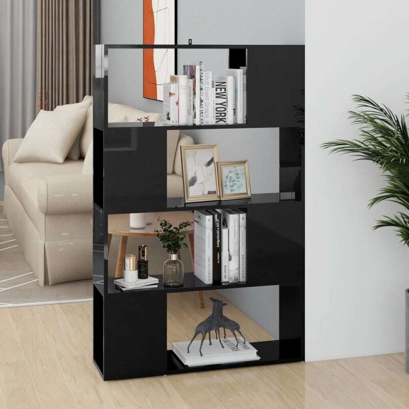 VidaXL Bibliothèque/Séparateur de pièce Noir brillant 80x24x124,5 cm