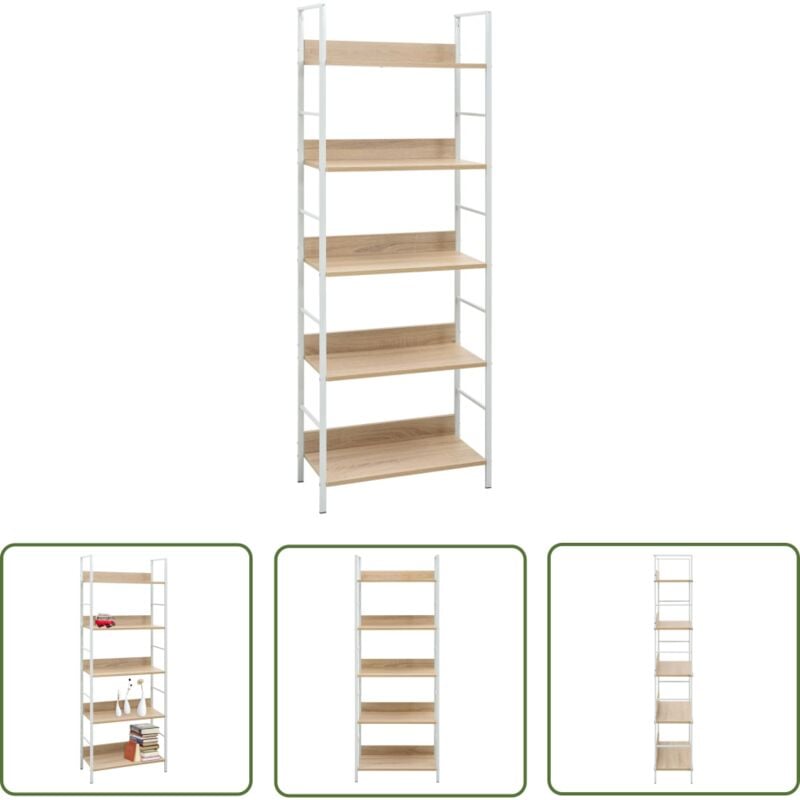 The Living Store Bibliothèque à 5 niveaux chêne 60x27,6x158,5 cm bois ingénierie - Bibliothèque Murale - Étagère Ouverte - Bibliothèque Industrielle