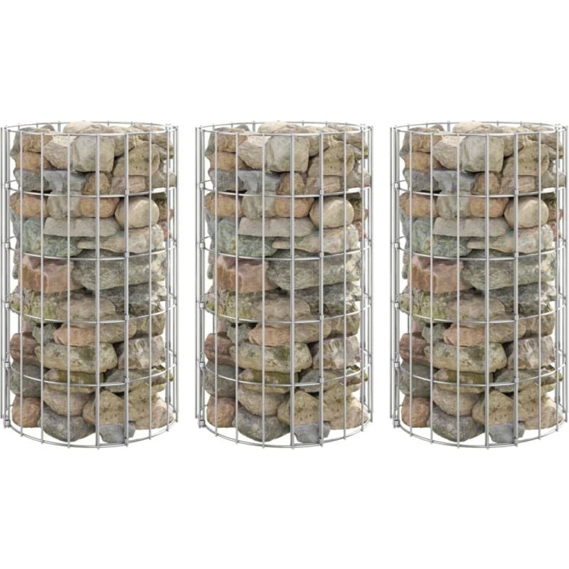 Jinlefu - inlife Lit surélevé à gabion circulaire 3 pcs Acier galvanisé Ø30x50cm