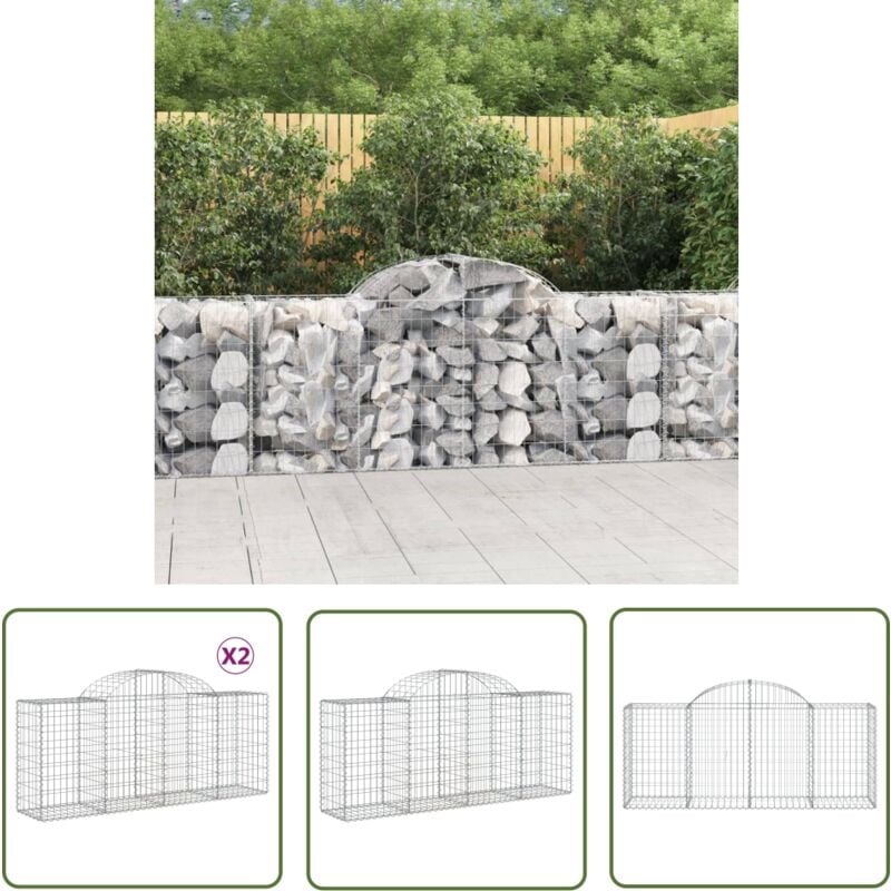The Living Store Paniers à gabions arqués 2 pcs 200x50x80/100 cm Fer galvanisé - Panier Gabion - Mur Gabion - Clôture Gabion - Décoration Jardin