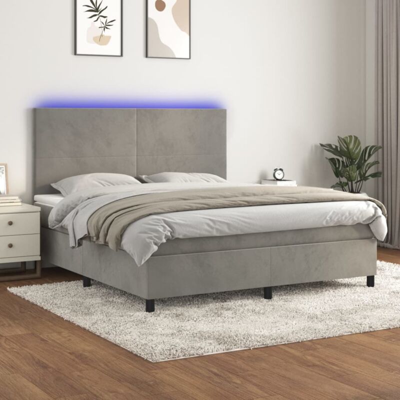 Jinlefu - Sommier tapissier matelas et led Gris clair 160x200 cm Velours