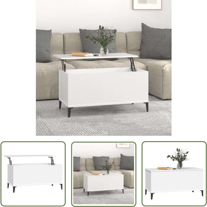Jinlefu - The Living Store Table basse Blanc 90x44,5x45 cm Bois d'ingénierie - Table Basse Blanche - Meuble Salon - Table D'appoint - Design Moderne