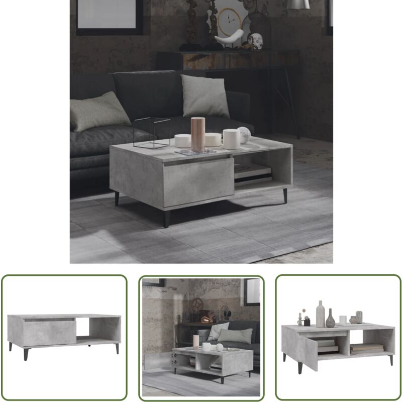 Jinlefu - The Living Store Table basse gris béton 90x60x35 cm bois d'ingénierie - Table Basse - Table D'appoint - Mobilier De Salon - Table Ronde