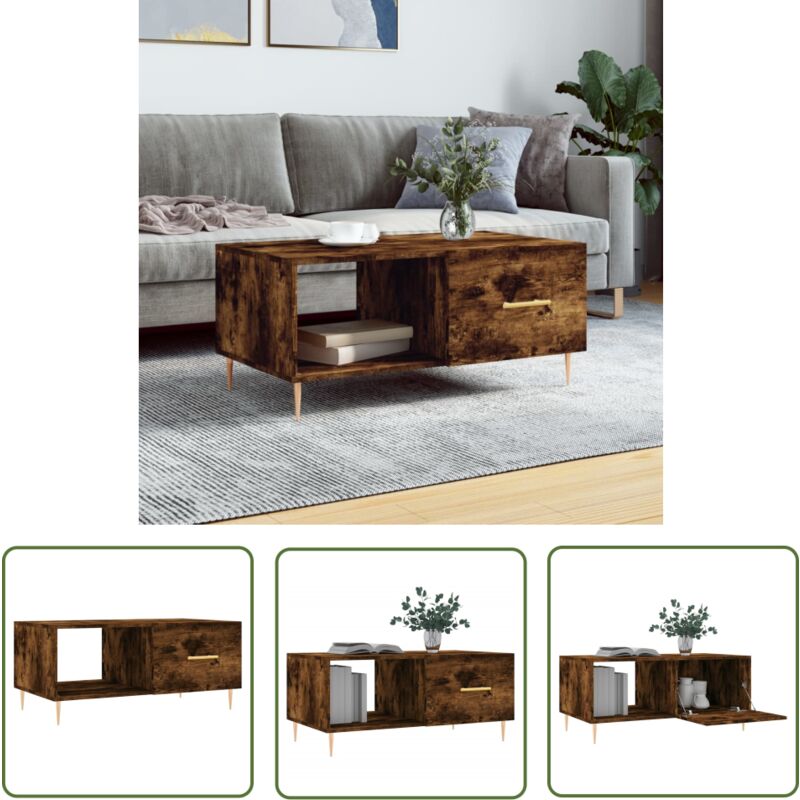 Jinlefu - The Living Store Table basse chêne fumé 90x50x40 cm bois d'ingénierie - Table Basse - Meuble Salon - Table D'appoint - Table Côté Canapé
