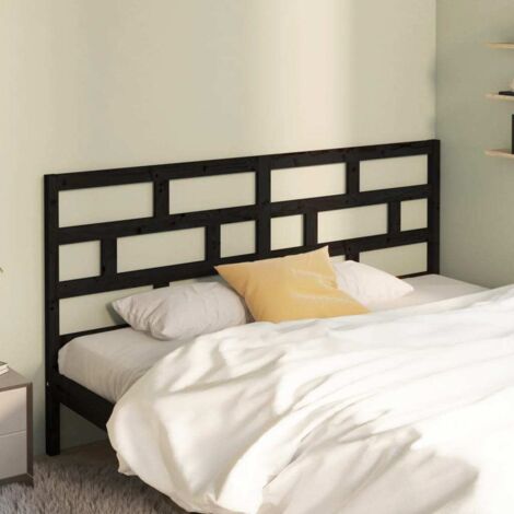 Jinlefu – Tête de lit noire 186x4x100 cm – Bois massif de pin – Design rustique pour lit sans tête – Assemblage requis