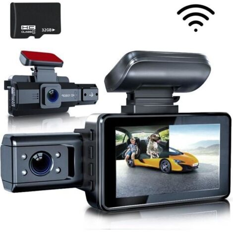 JINZDASU WiFi Caméra de Voiture-Double Caméra 1080P+480P Dash Cam,Avec Carte 32Go, WDR, Enregistrement En Boucle, Jusqu\'à 128Go
