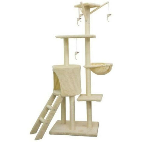 JIPSY Arbre a chat beige 79 x 34 x 138 cm - 3 plateformes, 1 perchoir, 1 niche, 1 escalier, poteaux a griffer