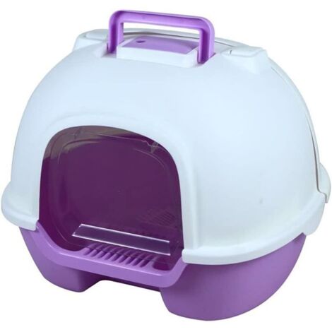 JIREOU Fully Enclosed Portable Cat Litter Box Flip Cats Toilet Toilet with Pet Shovel Splash (Color : Purple.) Purple.