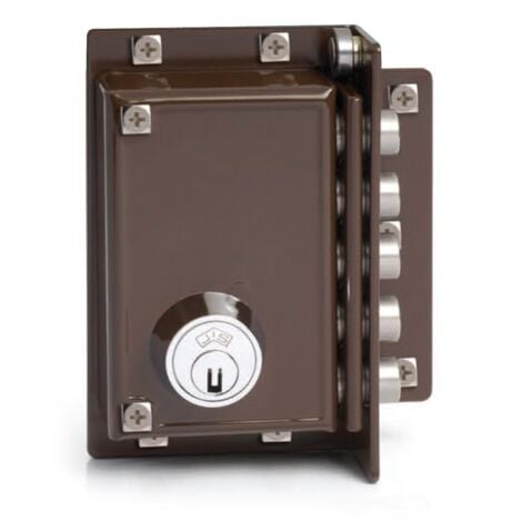 JIS 5239-cgs izquierda pintada , Cerradura 5239 de sobreponer alta seguridadCinco pestillos de acero inoxidable con dos vueltasPintado marrónApertura izquierd