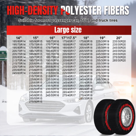 Jiubiaz 2 paia di coperture antiscivolo in tessuto per pneumatici, coperture in fibra di poliestere con fasce elastiche, coperture antiscivolo per auto, SUV, pickup e camion taglia L