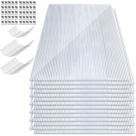 Jiubiaz 28x Plaques de polycarbonate creux 4mm 121x60,5cm 100 clips vitrage serre de jardin 20,5m² résistant UV double paroi isolante alvéolaire