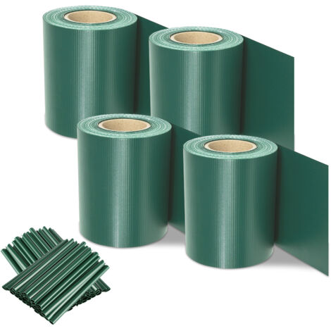Jiubiaz 4 rouleaux de bandes brise-vue en PVC 50 m x 19 cm Film brise-vue avec 40 clips de fixation pour clôture de jardin, balcon  Vert