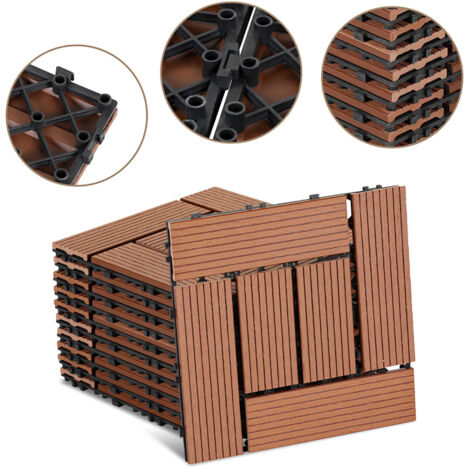 Jiubiaz 44 baldosas para terraza de 4 m², 30 x 30 cm, con clip, para suelo exterior de patio y jardín, color marrón