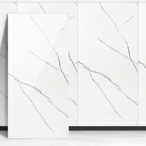 Jiubiaz 4x Carta da parati adesiva effetto piastrelle con texture marmo, adatta per cucine, bagni, caminetti e lavanderie, bianca, 120×60 cm