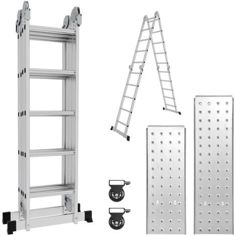Jiubiaz 7 in 1 Scala pieghevole articolata 5.8m, ponteggio multifunzionale, distanziale da muro, scaletta, 2 piattaforme di lavoro