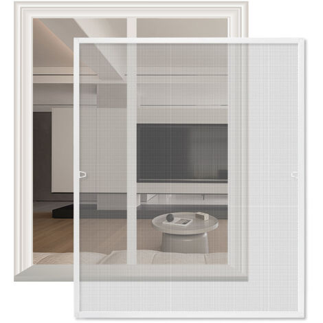 Jiubiaz 80x100CM Zanzariera finestra telaio in alluminio zanzariera schermo protezione UV impermeabile balcone Bianco