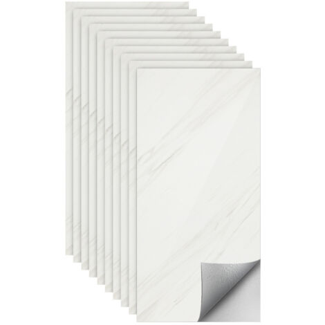 Jiubiaz Adesivi per piastrelle, carta da parati autoadesiva in vinile impermeabile, resistente all'olio, 30 cm x 60 cm Bianco 1,8 m²