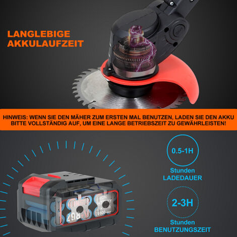 Jiubiaz Akku Rasentrimmer 21V mit 2 Akkus, Freischneider Grasschneider mit Messer-Set, kabelloser Gartentrimmer