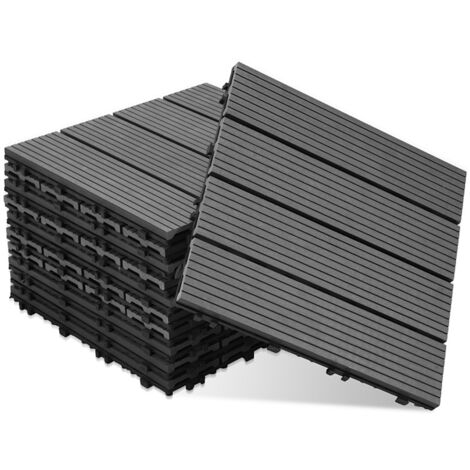 Jiubiaz Azulejos para terraza, juego de 88 piezas para terraza de jardín, antracita, 30 x 30 cm - 8 m²