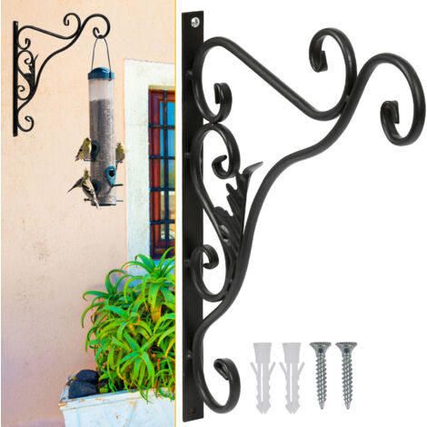 Jiubiaz Blumenhaken 4er Set mit Blättern, Metall Schwarz Wandhalterung für Pflanzen und Gartendeko