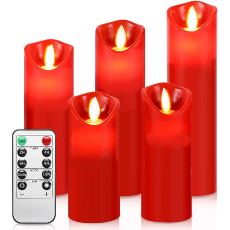 Jiubiaz Candele a LED Set di 5 candele decorative Candela senza fiamma con telecomando a 10 tasti Fiamma LED lampeggiante rossa