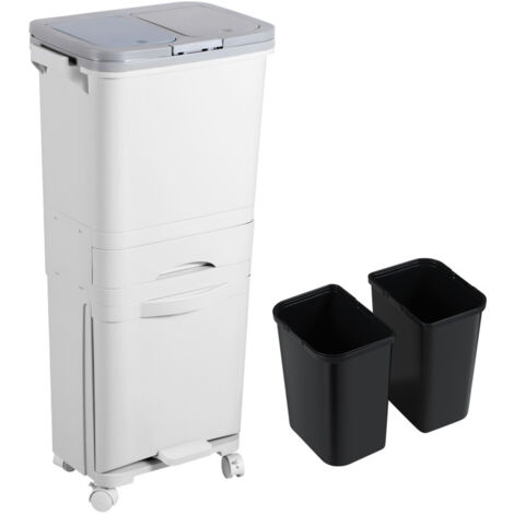 Jiubiaz Cestino da cucina 42L con sistema di separazione dei rifiuti, 3 scomparti, colore bianco