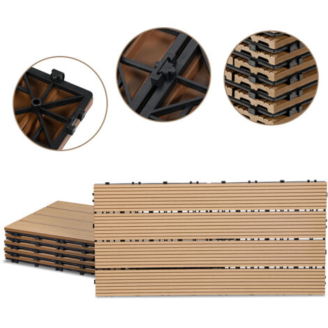 Jiubiaz Conjunto de 42 baldosas de tarima exterior de WPC, 4 láminas, 7 m², 30 x 60 cm, teca, baldosas de madera compuesta entrelazadas