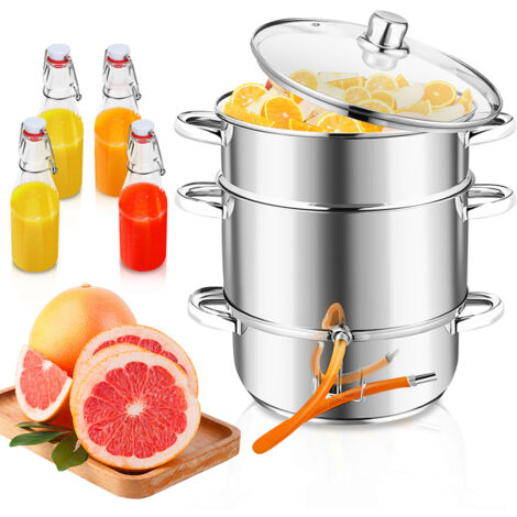 Jiubiaz Dampfentsafter 8 L aus Edelstahl inkl. 4 Bügelflaschen – Entsafter für Obst & Gemüse, Ø 26 cm, spülmaschinengeeignet, für alle Herdarten inkl. Induktion