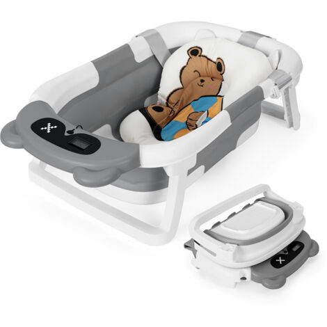 Jiubiaz Faltbare Babybadewanne mit Gestell und Badematte, rutschfeste Babywanne für Neugeborene & Kleinkinder (Grau)