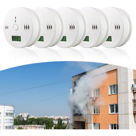 Jiubiaz Feuermelder bianco CO rivelatori rinforzati sicurezza allarme casa 85 dB con segnale lampeggiante 5pcs