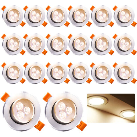 Jiubiaz Focos de Empotrar LED Orientables 3W Redondos 85mm para Techo Salón Dormitorio Oficina Cocina Baño Blanco Cálido 3000K 20 Piezas