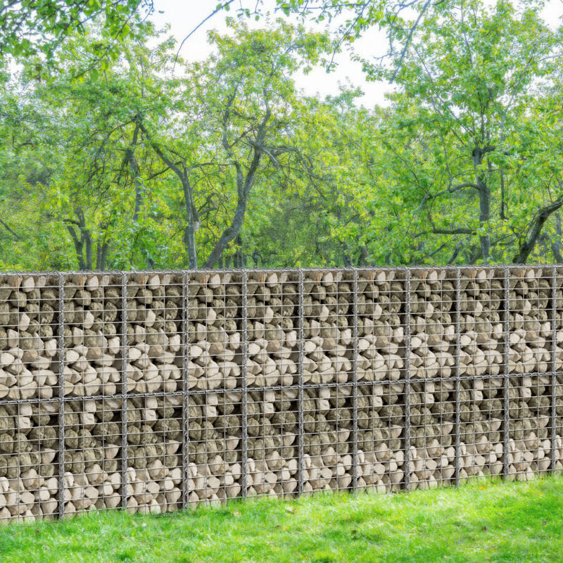 Jiubiaz Gabion Gabions en pierre 100x30x30cm Lot de 2 Paniers en pierre galvanisés à chaud avec 8 crochets pour mur en gabions et brise-vue