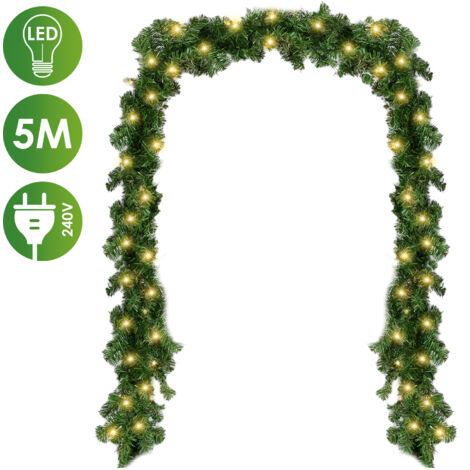 Jiubiaz Ghirlanda natalizia con ghirlanda luminosa integrata 5 m verde con 100 LED
