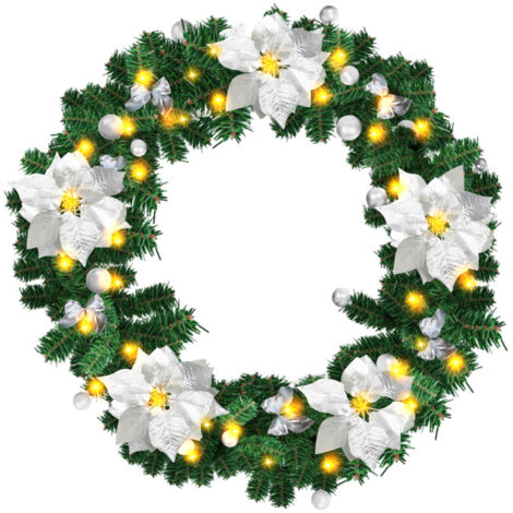 Jiubiaz Ghirlanda natalizia Decorazione natalizia per parete, camino, scala 2,7 m decorata con 50 LED con ornamenti argentati
