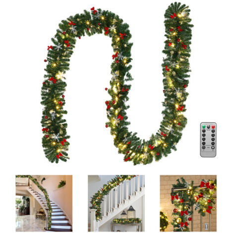 Jiubiaz Ghirlanda natalizia Decorazione natalizia per pareti, caminetti e scale 5 m decorata con 100 LED e ornamenti con telecomandi