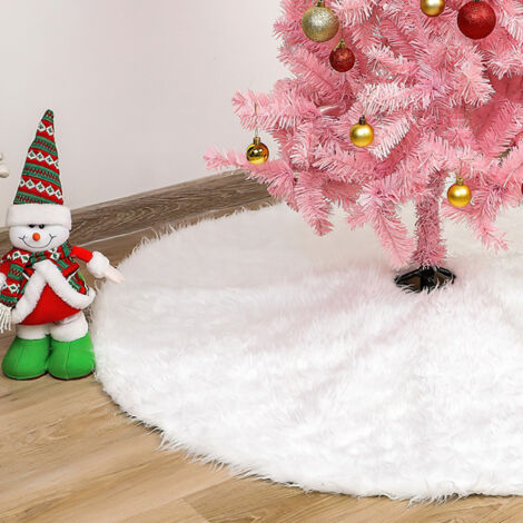 Jiubiaz Gonna per albero di Natale, 90 cm Copri-base per albero di Natale bianco in pelliccia sintetica Tappeto in peluche Copri-base per albero di Natale
