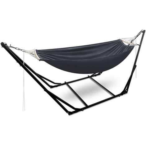 Jiubiaz Hamaca con soporte plegable de metal – Gris oscuro – Chaise longue de jardín con bolsa de transporte – Carga máxima 150 kg – Interior y exterior