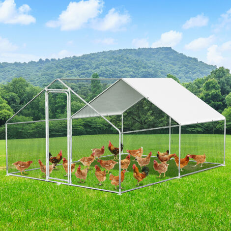 Jiubiaz Hühnerstall Hühnerhaus 3x4x2m Kleintierstall Freilaufgehege Kleintiergehege Voliere Freigehege Hühnerkäfig Geflügelstall Verzinkter Stahlrahmen mit Da